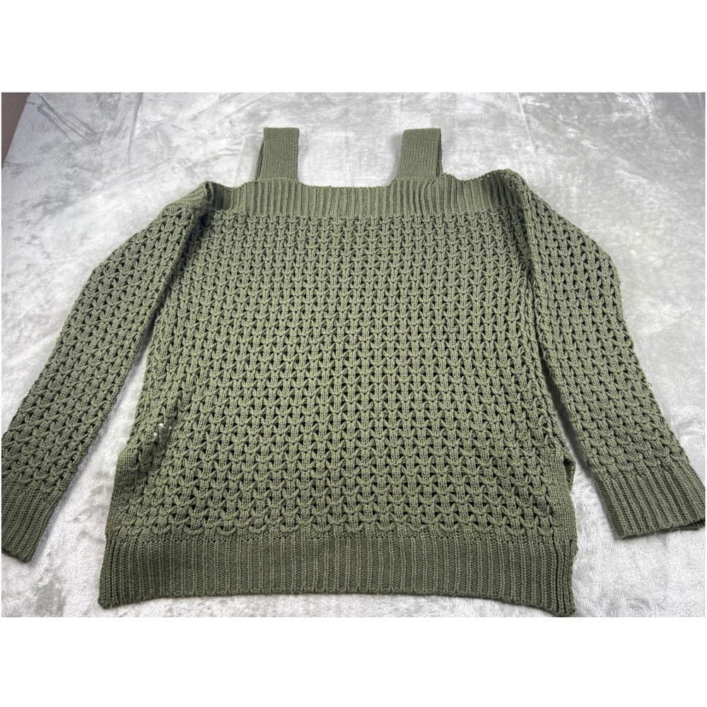 Charlotte Russe Olive Green Cold Shoulder Open Knit Sweater  Small